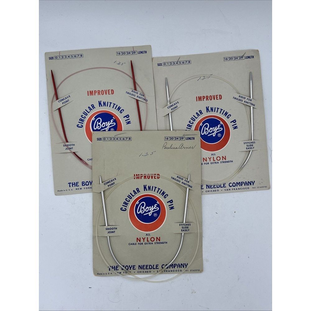 Vtg BOYE Circular Knitting Pin 29 inch Size 1 3 4 All Nylon Cable USA NOS Lot 3